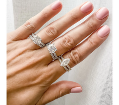 Diamonique Platinum Clad Sterling Silver 100 Facet Cushion Solitare Ring Set Size 8