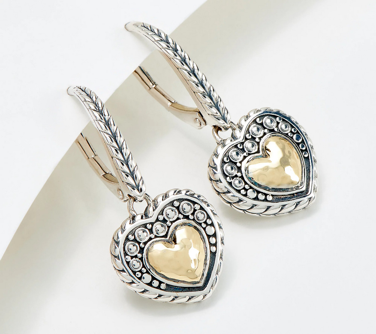 JAI Sterling & 14K Artisan Kalahari Heart Lever Back Earrings