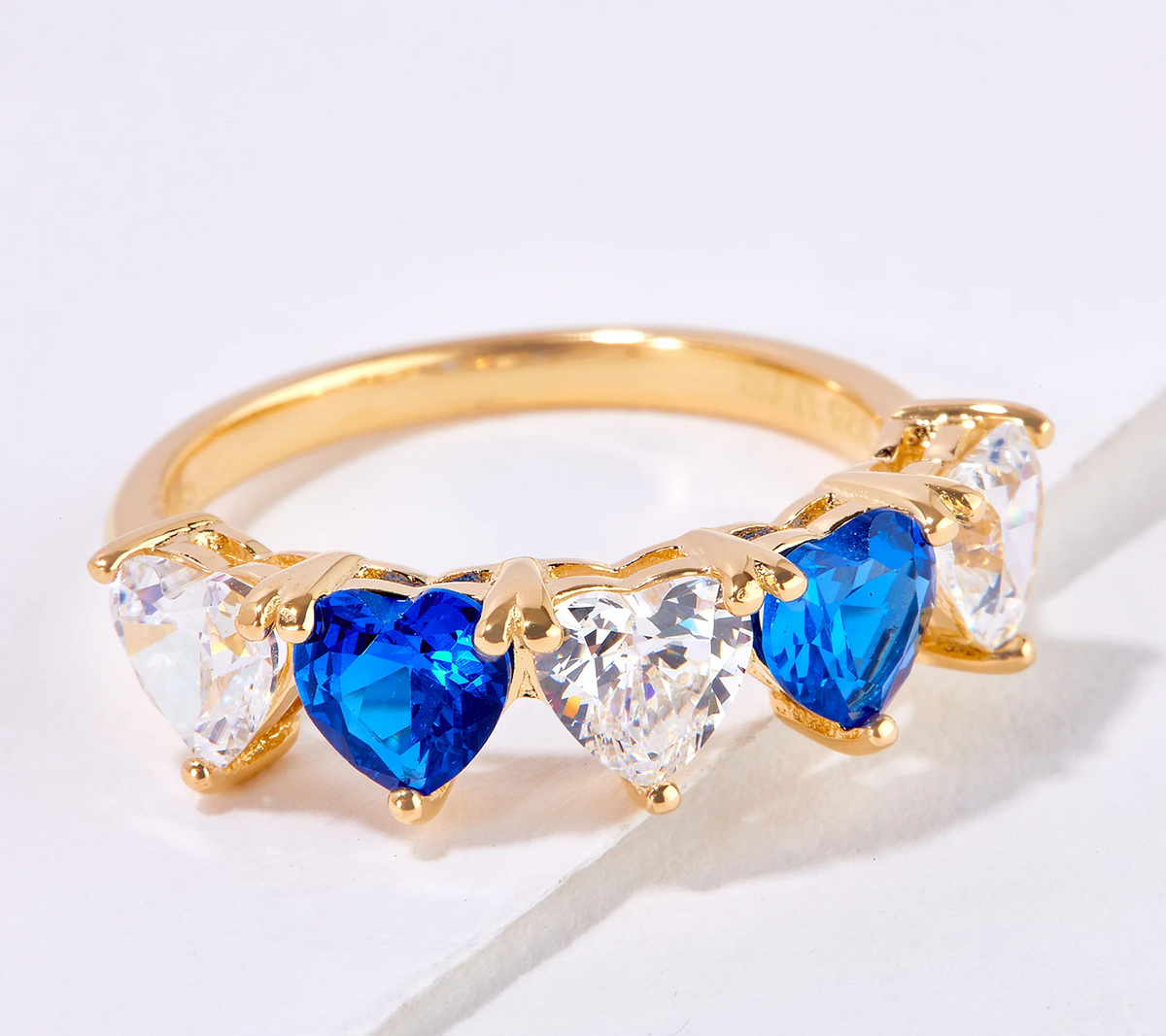 Diamonique x Kathy Levine Gold-Over  Sterling Silver Clear & Sapphire Heart Ring, Size 7