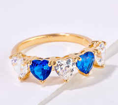Diamonique x Kathy Levine Gold-Over  Sterling Silver Clear & Sapphire Heart Ring, Size 7