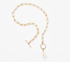 Joan Rivers Paperclip Chain Toggle Goldrtone Necklace with Simulated Pearl Drop