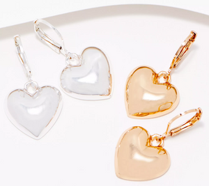 Joan Rivers Polished Set of 2 Gold/Silver Tone Heart Drop Earrings