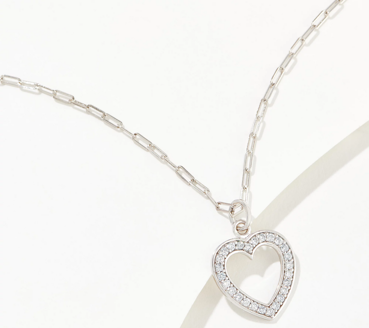 Fire Light Lab Grown Diamonds Heart Motif Sterling Silver Paperclip Necklace