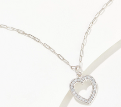 Fire Light Lab Grown Diamonds Heart Motif Sterling Silver Paperclip Necklace