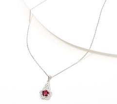 Solvar Diamonique Sterling Silver Rose Pendant with 18" Chain
