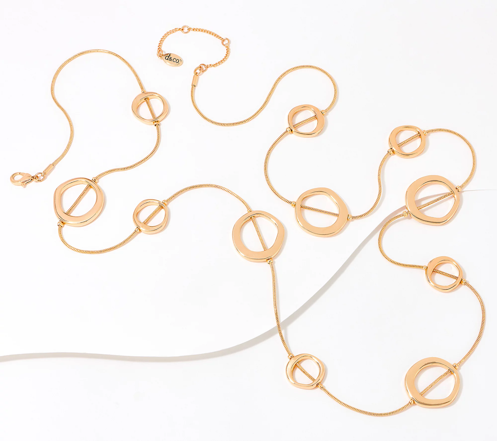 Denim & Co. All Over Textured Circle Gold ToneNecklace 42"