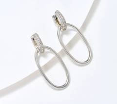 Diamonique Open Oval Drop Sterling Silver Earrings