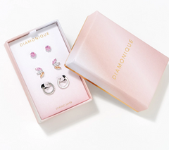 Diamonique Erin's Picks Set of 3 Sterling Silver Boxed Earrings, Pink
