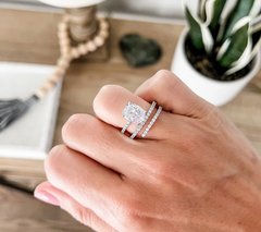 Diamonique Sterling Silver Cushion Cut Spiral Ring Size 9