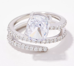Diamonique Sterling Silver Cushion Cut Spiral Ring Size 9