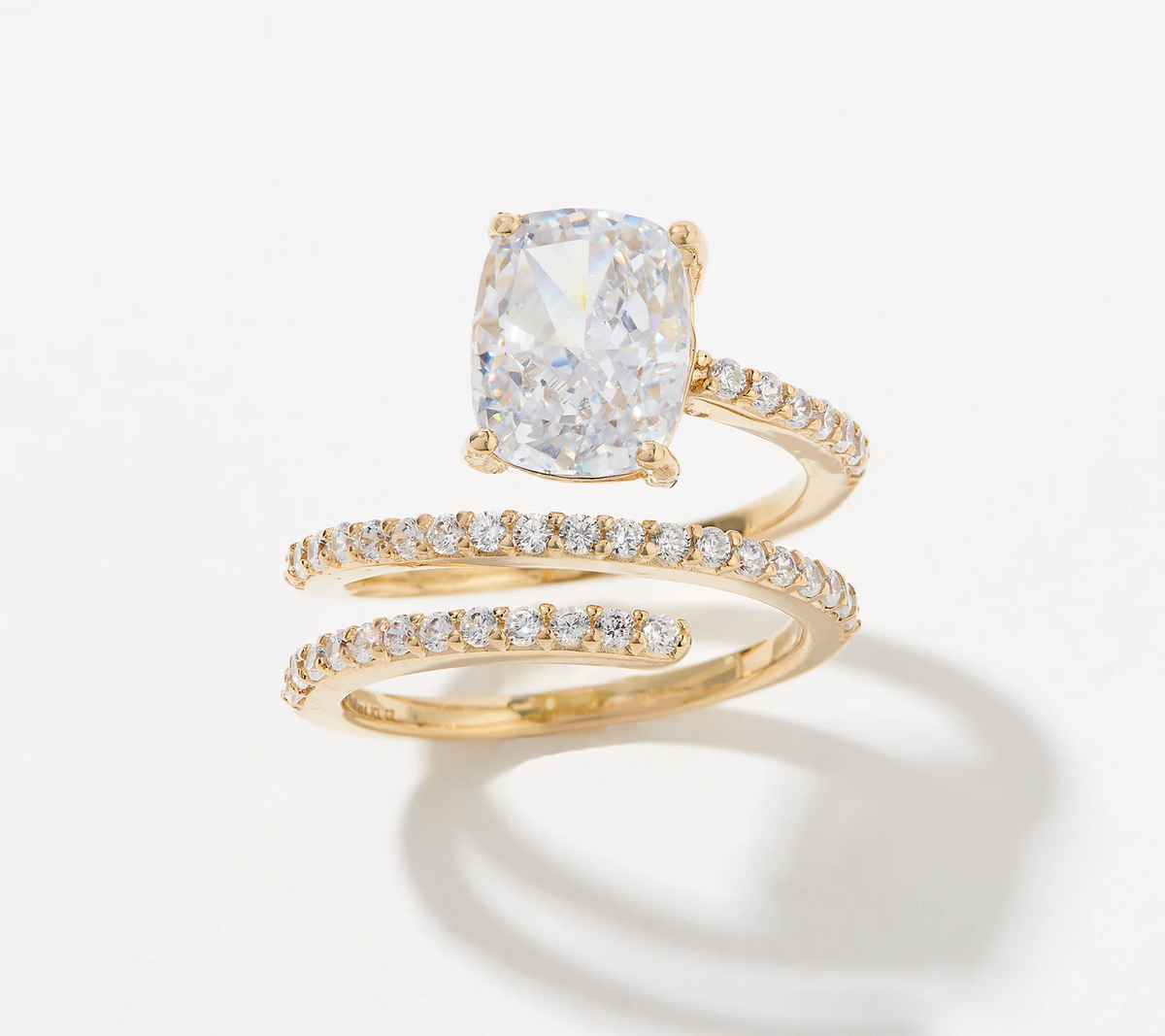 Diamonique Gold-Over Sterling Silver Cushion Cut Spiral Ring Size 6