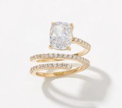 Diamonique Gold-Over Sterling Silver Cushion Cut Spiral Ring Size 6