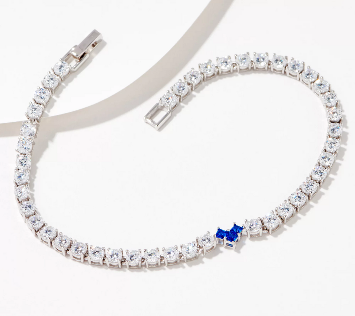 Diamonique Heart Station Tennis Bracelet, Sterling Silver, Small: 6-3/4"