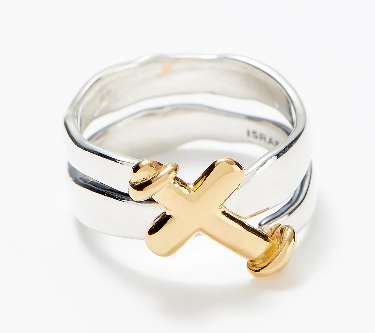 Or Paz Silver Sterling & 14K Plated Two-Tone Cross Ring Size 8
