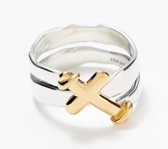 Or Paz Silver Sterling & 14K Plated Two-Tone Cross Ring Size 8