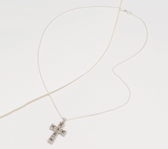 Fado Sterling Silver Green Cubic Zirconia Trinity Cross Pendant Necklace, 24"