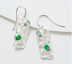 Solvar Sterling Silver Cobblestone-design Colored Glass Drop Earrings. 1"