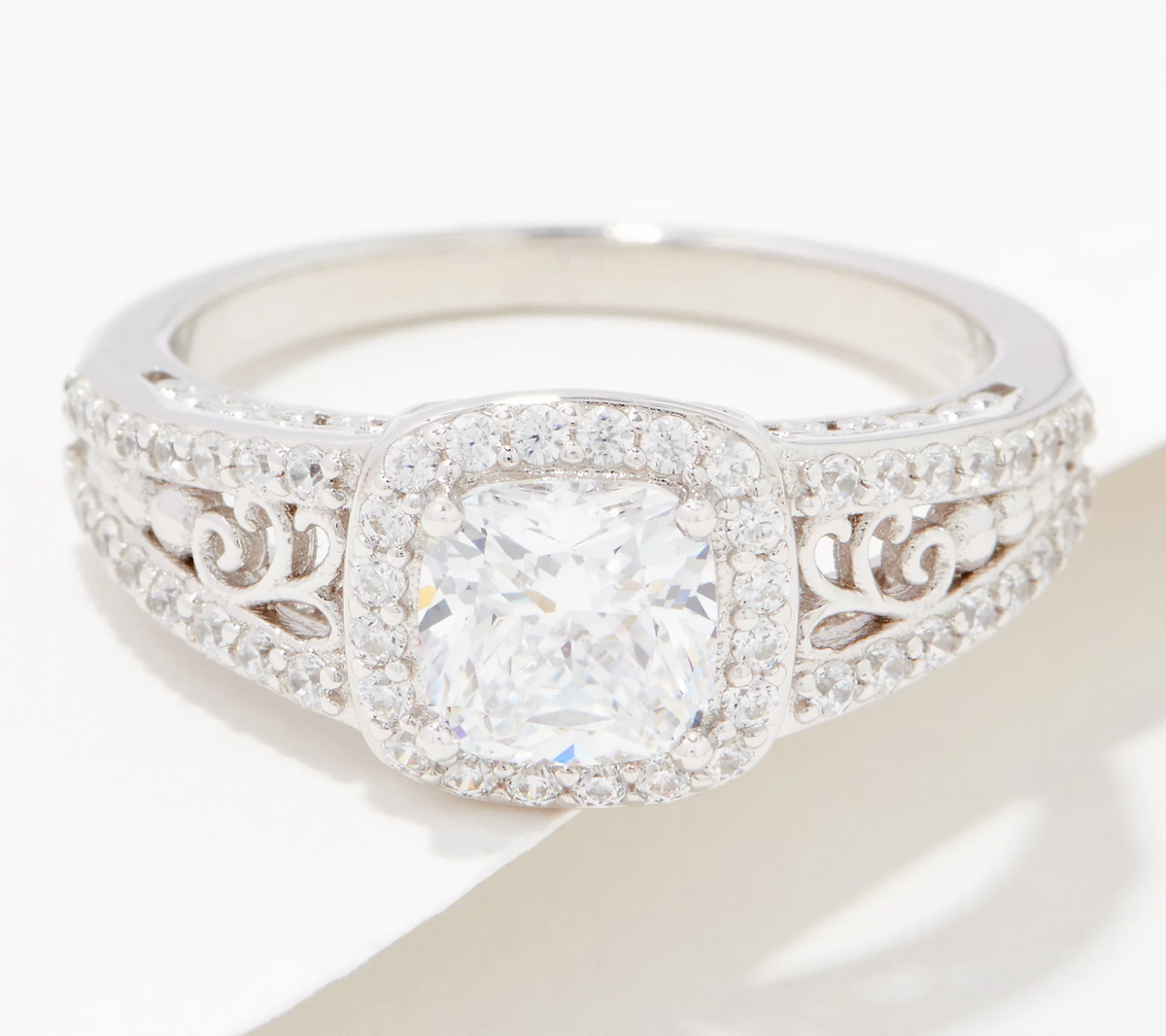 Diamonique Sterling Silver Cushion Cut Halo Royalty Ring Size 6