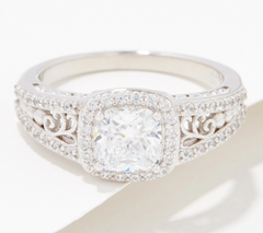 Diamonique Sterling Silver Cushion Cut Halo Royalty Ring Size 6