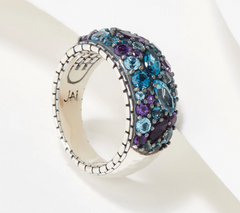 JAI Sterling Silver Blue-Gemstone Domed Ring Size 7