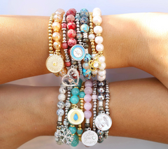 T. Jazelle Opal Gemstone with SS You're One of a Kind Charm & Affirmation Bracelet Stacker Set Small/Avg