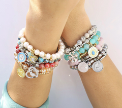 T. Jazelle Opal Gemstone with SS You're One of a Kind Charm & Affirmation Bracelet Stacker Set Small/Avg