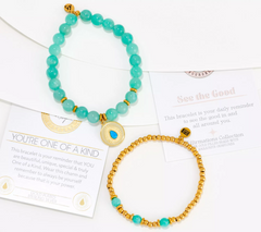 T. Jazelle Opal Gemstone with SS You're One of a Kind Charm & Affirmation Bracelet Stacker Set Small/Avg