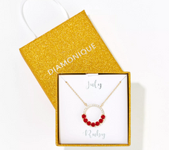 Diamonique Gold-Over Sterling Silver Birthstone Ruby Circle Pendant Necklace