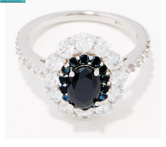 Diamonique Sterling Silver 925 Black CZ Halo Cocktail Ring Size 11