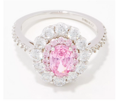 Diamonique Sterling Silver Pink CZ Double Halo Cocktail Ring. Size 7
