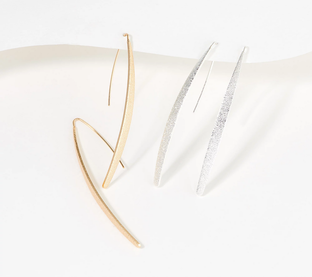 Joan Rivers Set of 2 Linear Textured Metal Drop Earrings