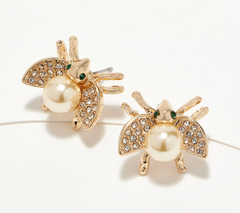 Joan Rivers Gold Tone Mary's Faux Pearl Bee Stud Earrings