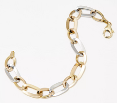 Italian Gold Two Tone 14K Yellow Gold/14K White Gold Oval Link Bracelet Small