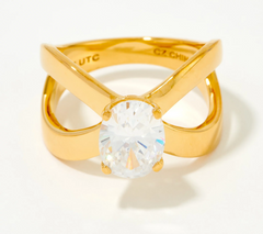 Diamonique x Kathy Levine Sterling Silver Gold-Clad Oval Icon Ring, Size 4
