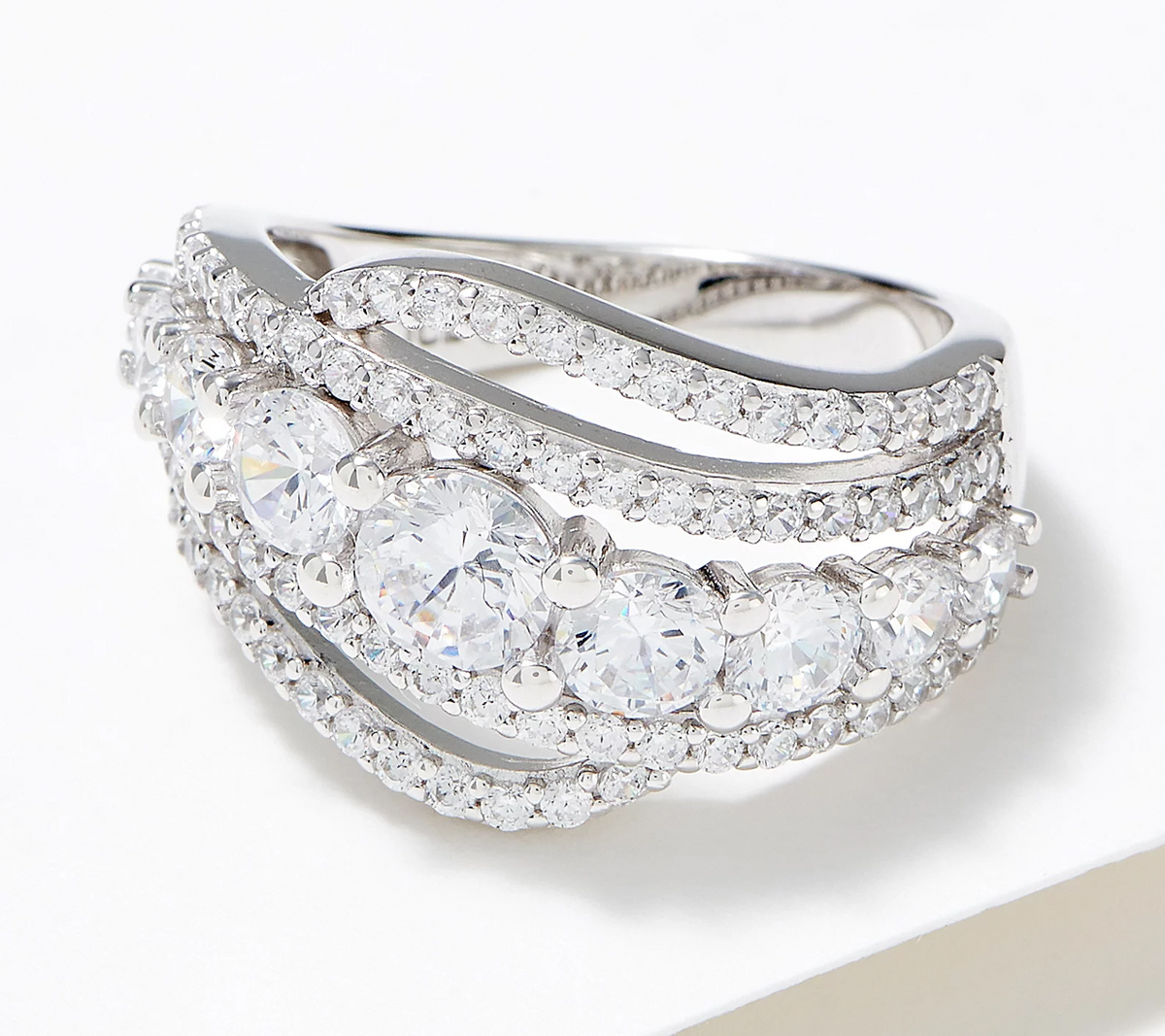 Diamonique Sterling Silver Round Cascading Band Ring Size 9