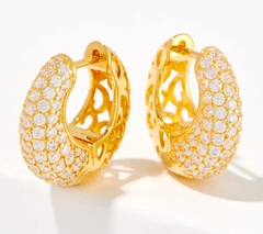 Diamonique Gold Clad Sterling Silver Pave Graduating Huggie Hoop Earrings