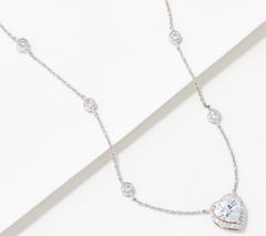 Diamonique x Kathy Levine Sterling Silver Clear Heart's Delight Pendant Station Necklace