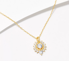 Diamonique Sunburst  Gold-clad Pendant Sterling Silver Necklace with Bookmark