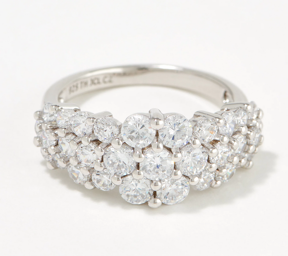 Diamonique Clear Cluster Flower Band Ring, Sterling Silver Size 9