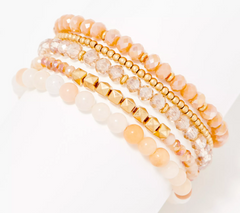 Susan Graver Set of 5 Light Rose Beaded Stretch Bracelets