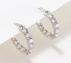 Diamonique Clear Stone Huggie Hoop Silver Sterling Earring