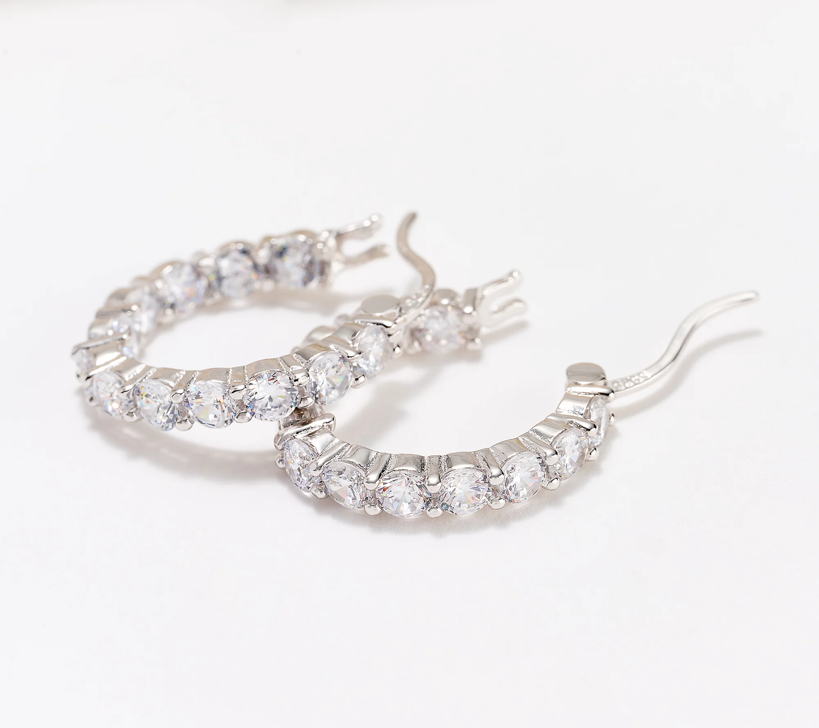Diamonique Sterling Silver Clear Stone Huggie Hoop Earring
