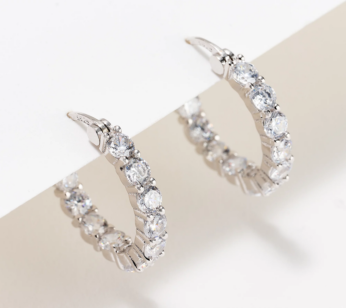 Diamonique Sterling Silver Clear Stone Huggie Hoop Earring
