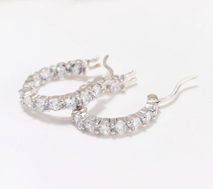 Diamonique Sterling Silver Clear Stone Huggie Hoop Earring