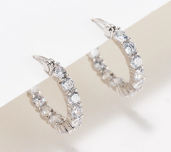 Diamonique Sterling Silver Clear Stone Huggie Hoop Earring