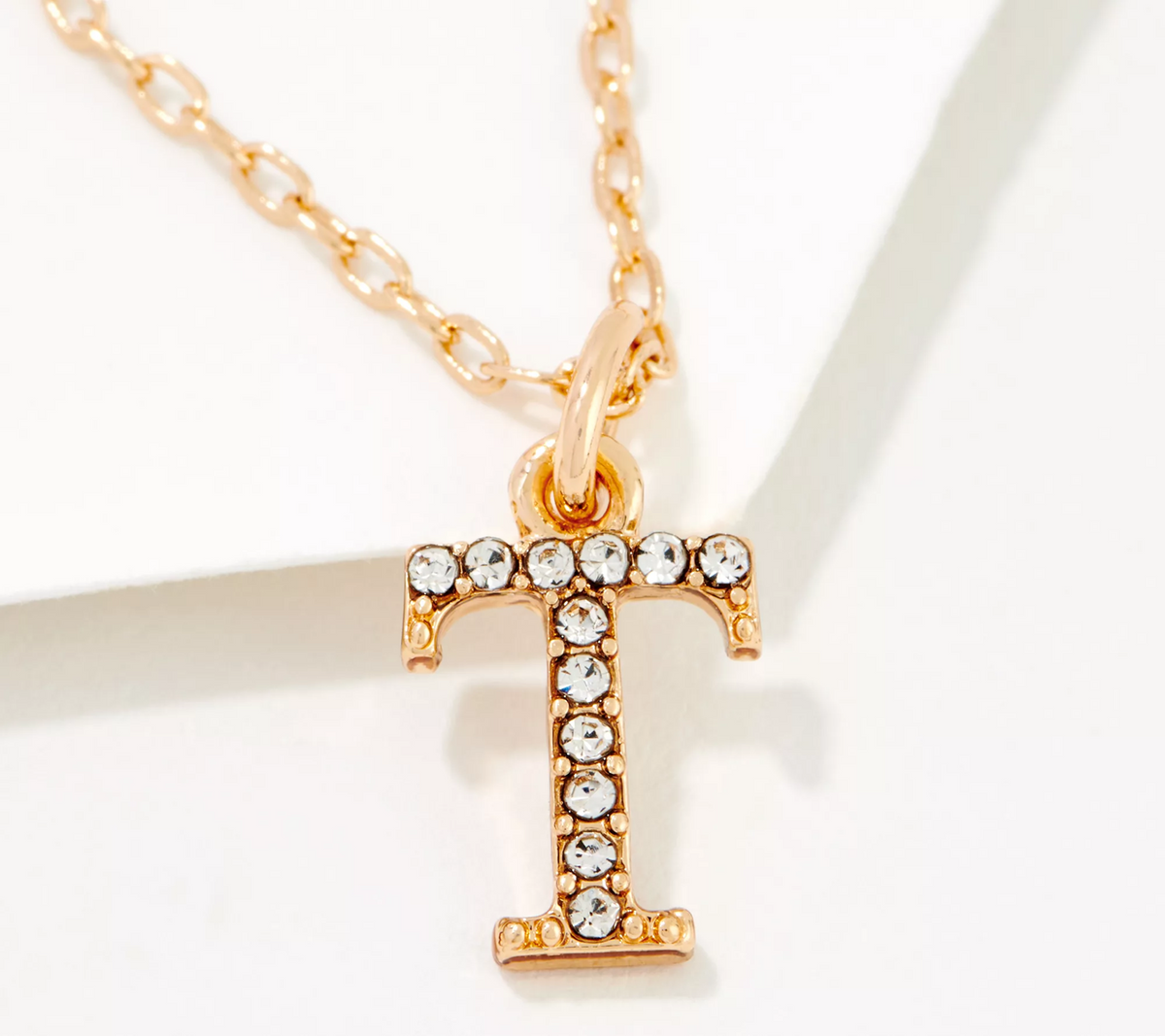 Joan Rivers Gold Tone Pave "T" Initial Pendant Necklace