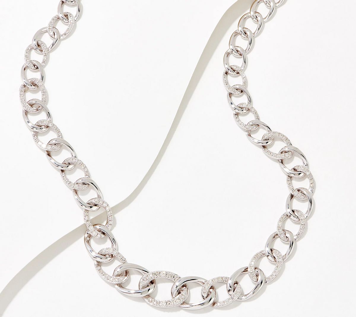 Affinity Diamonds White Gold-Clad Sterling Silver 18" Curb Link Pave Statement Necklace