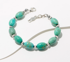 Pulsera de plata de ley del oeste americano con cuentas ovaladas de turquesa de 18,3 cm