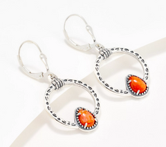 American West Sterling Silver Pear-Cut Orange Spiny Lever Back Earrings