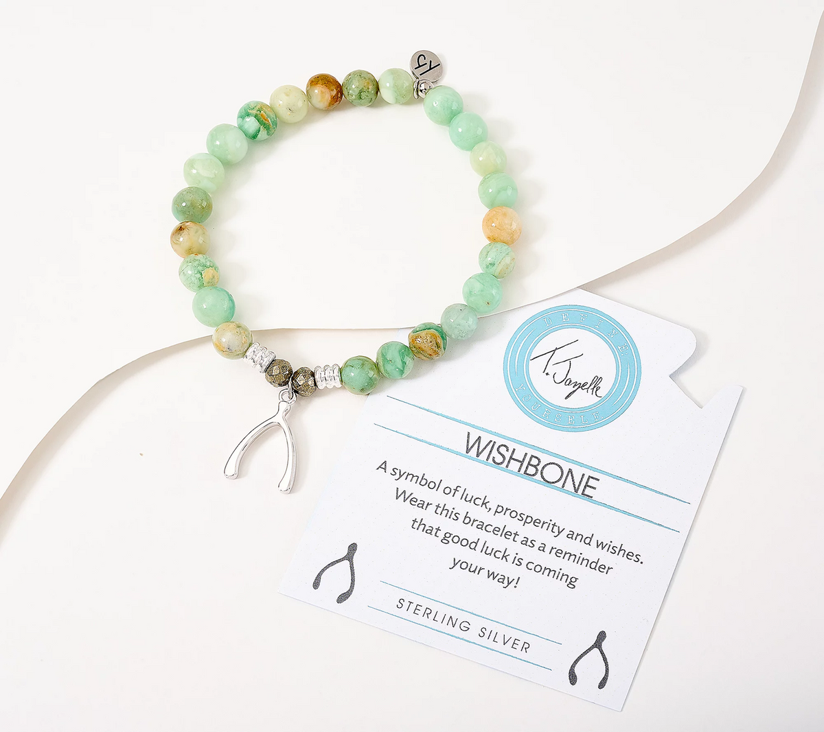 T. Jazelle Positive Moments Green Quartz Sterling Silver Wishbone Charm Bracelet Small/Avg